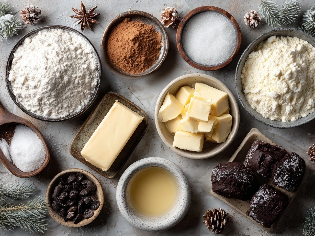 Raw ingredients for Festive Mini Christmas Cakes with Ganache