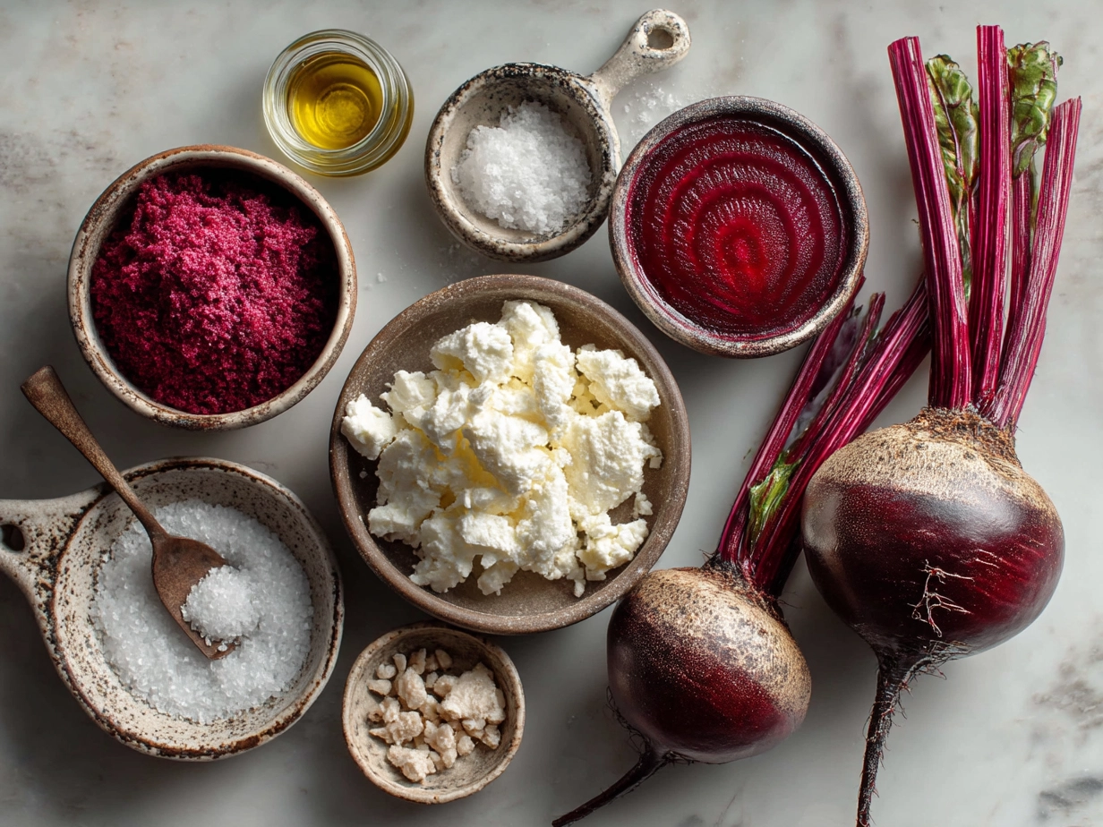 Ingredients for Roasted Beet Goat Cheese including beets, goat cheese, olive oil, and more