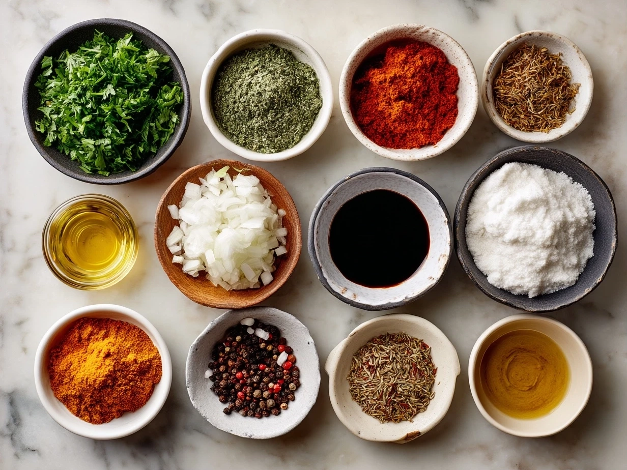 Ingredients for Tikka Masala Sauce laid out on a wooden table