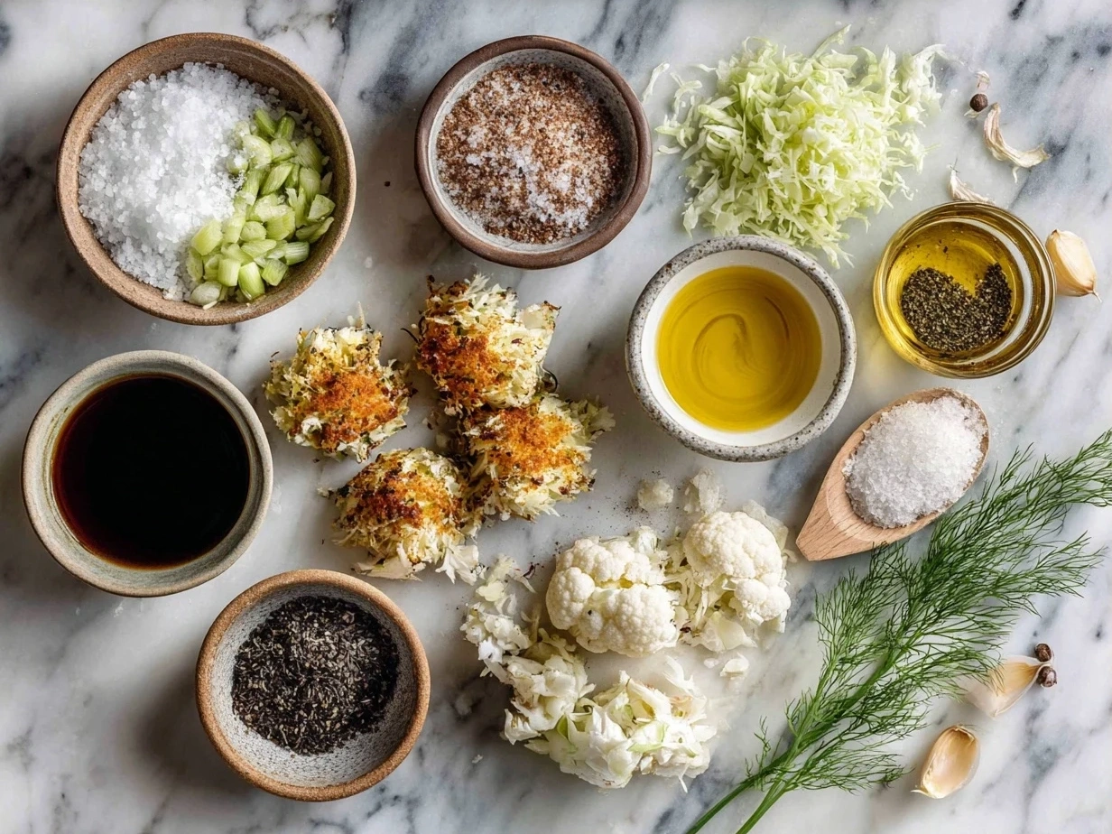 Top-down view of raw ingredients for Maryland Crab Cakes Recipe, including crab meat, eggs, breadcrumbs, and seasonings