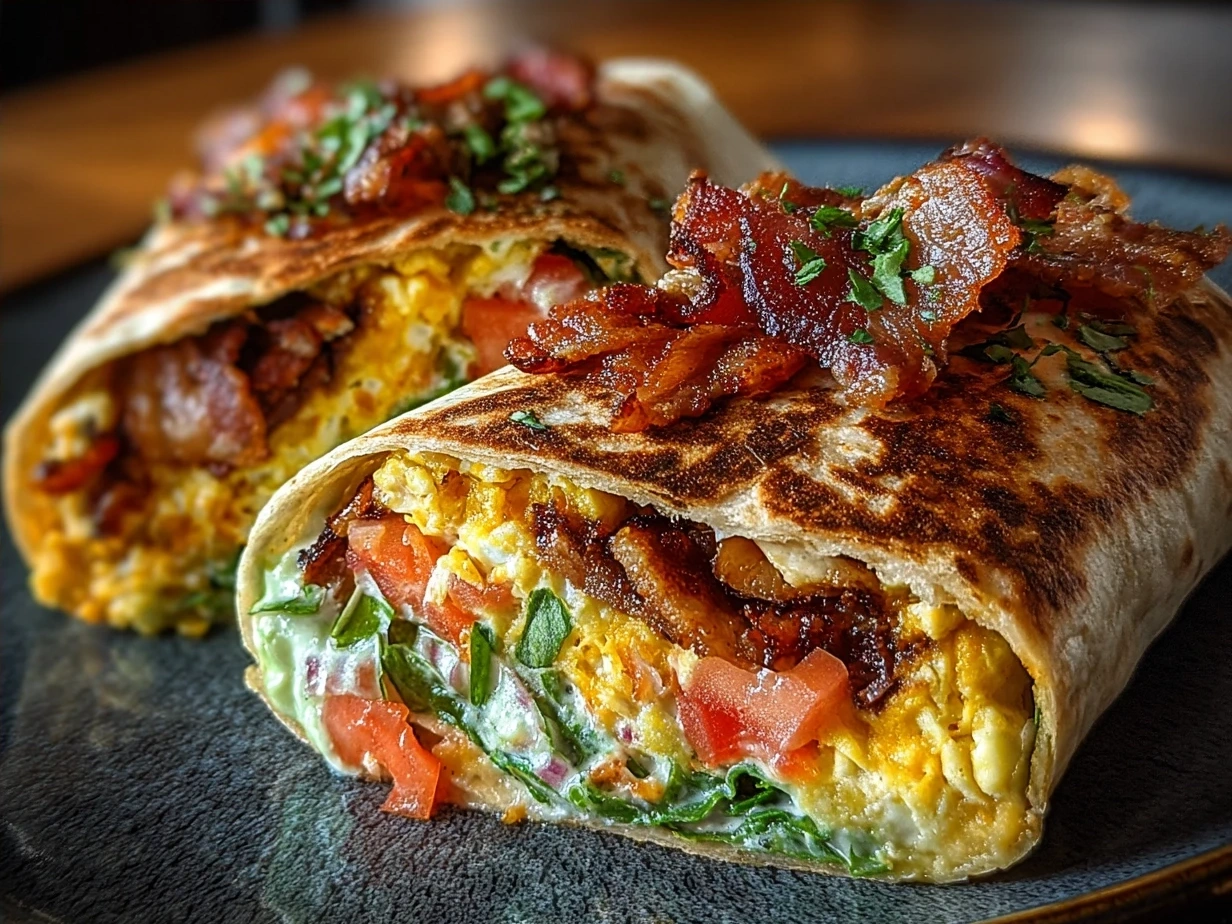 A freshly sliced veggie wrap on a plate showing colorful fresh vegetables and creamy feta cheese inside a tortilla.