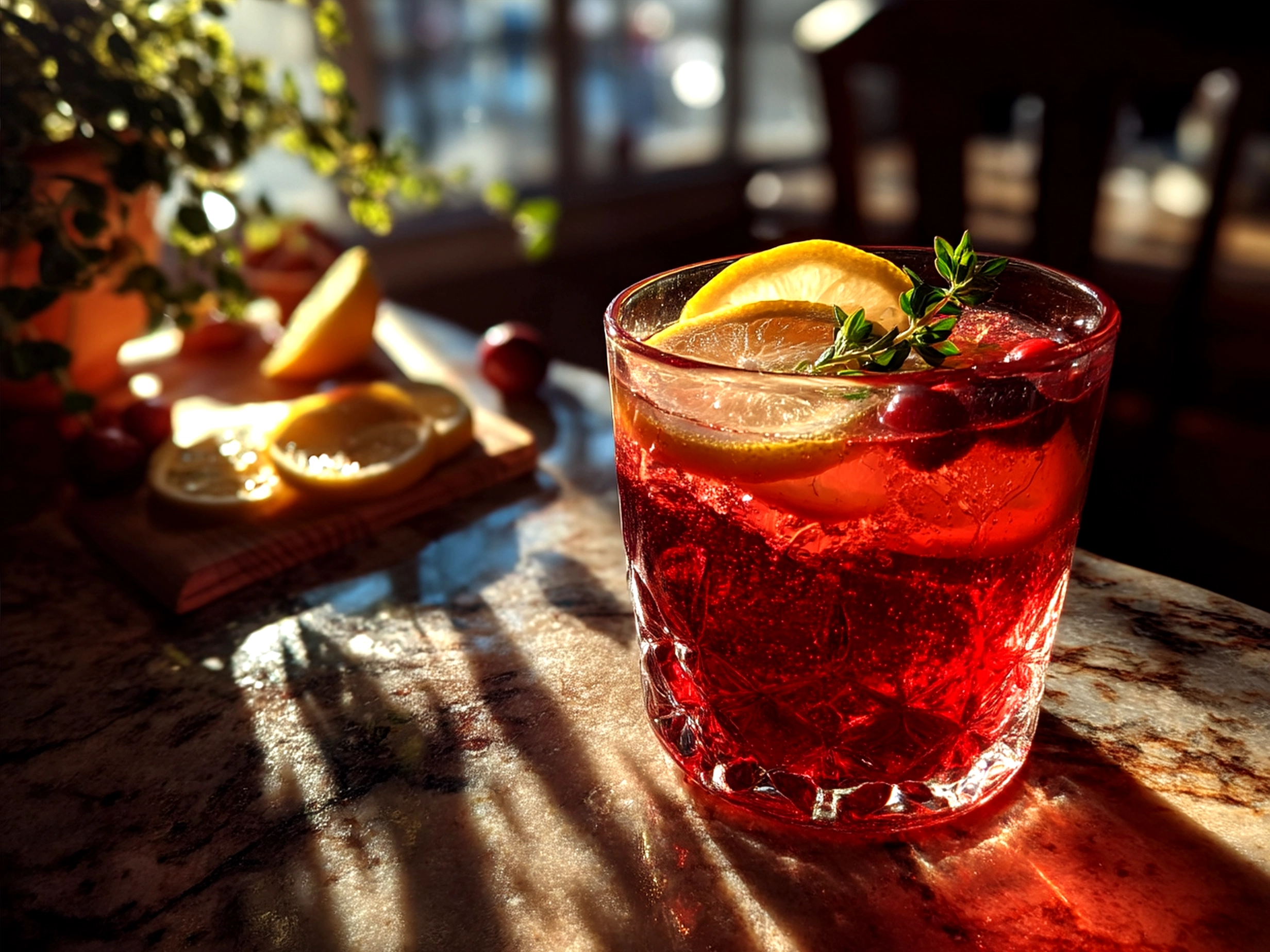 Freshly made Winter Berry Punch served in glasses with mixed berries and mint garnish