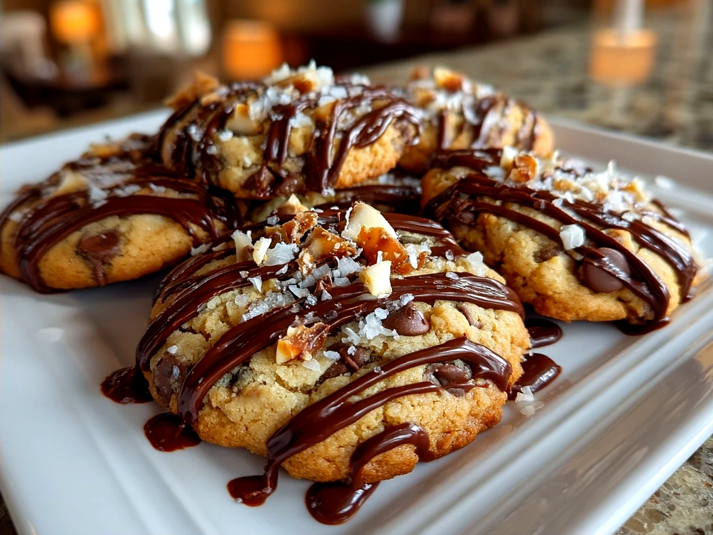 Chocolate Chip and Toffee Shortbread Cookies served on a festive platter
