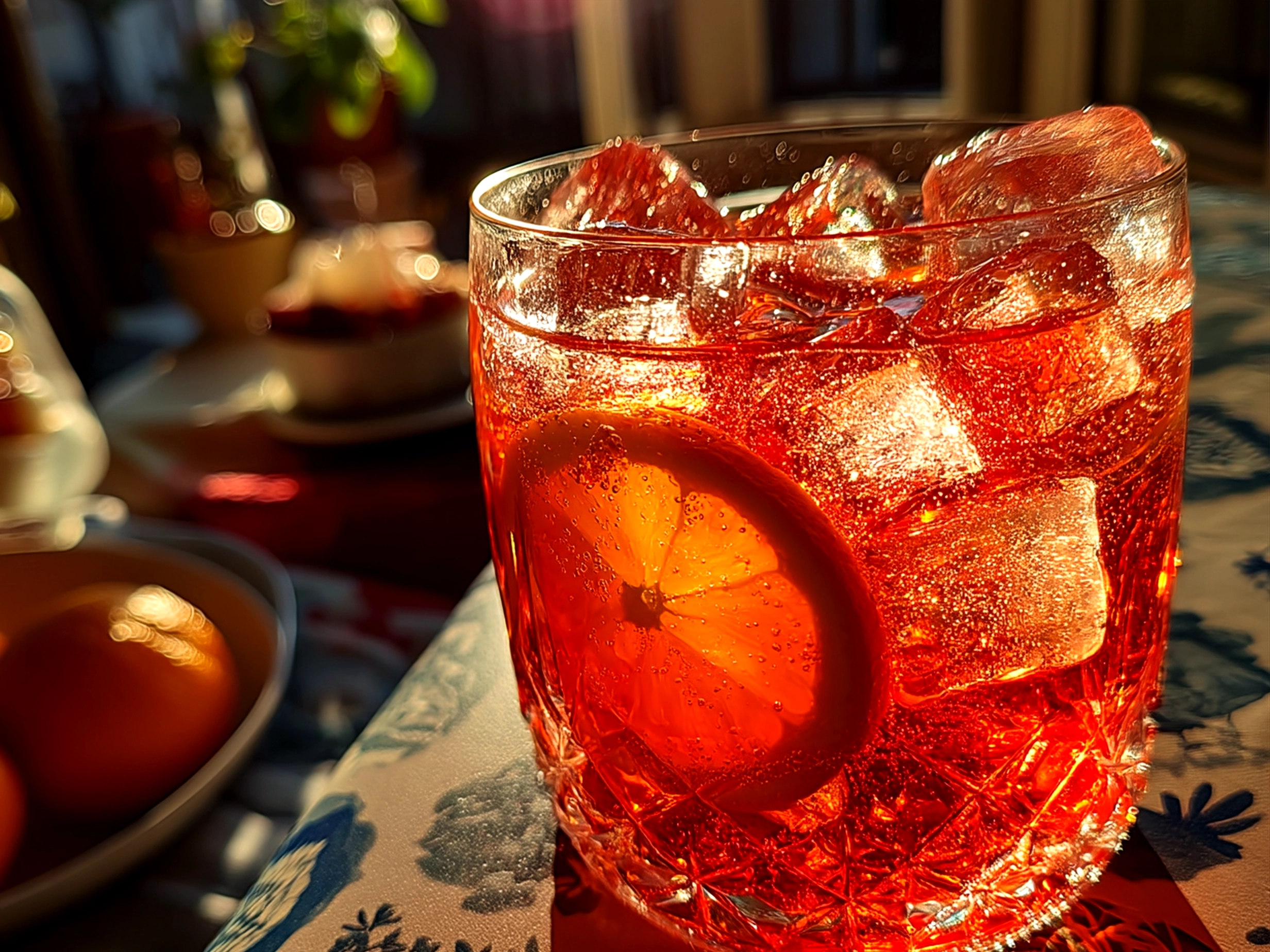 Finished Cranberry Aperol Spritz Cocktail in a clear wine glass with cranberry garnish and ice