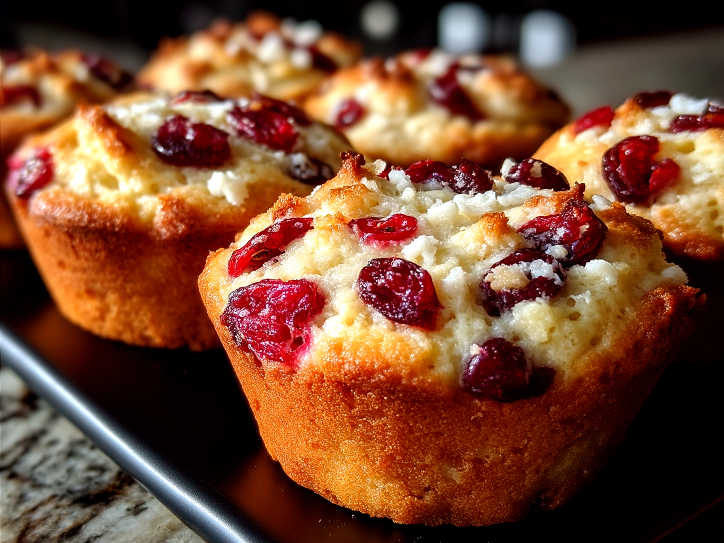Plate of freshly baked Cream Cheese Cranberry Muffins ready to serve