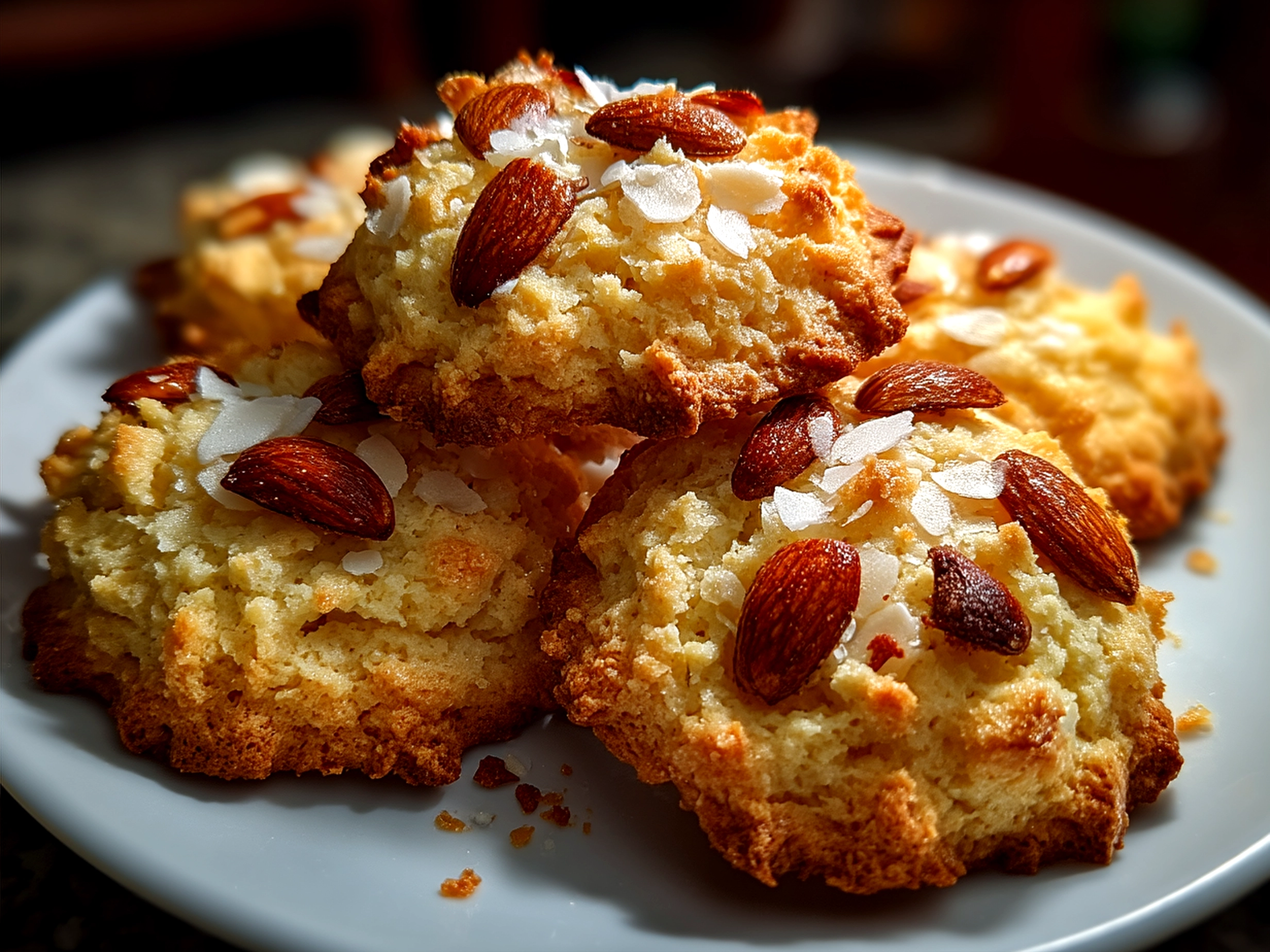 Freshly baked Crispy Almond Cookies served on a plate