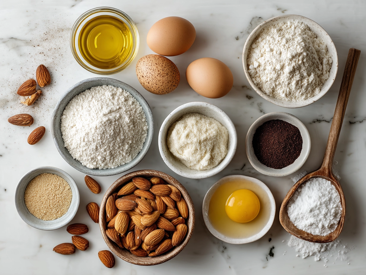 Ingredients for Crispy Almond Cookies including almond flour, sugar, butter, and vanilla