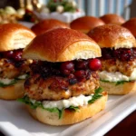 Freshly prepared cranberry turkey sliders on white plate