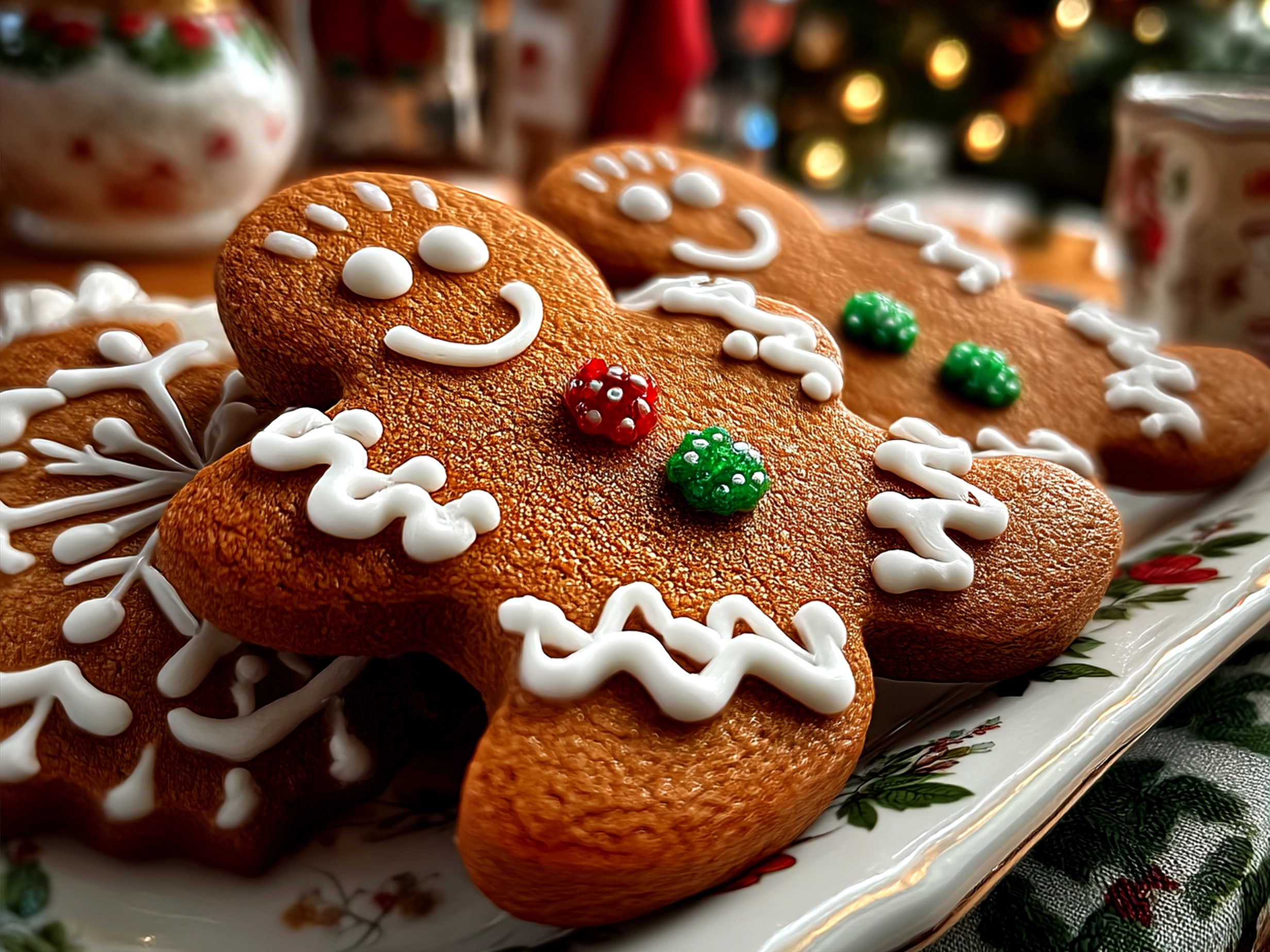 A platter of freshly baked and decorated Gingerbread Men Cookies