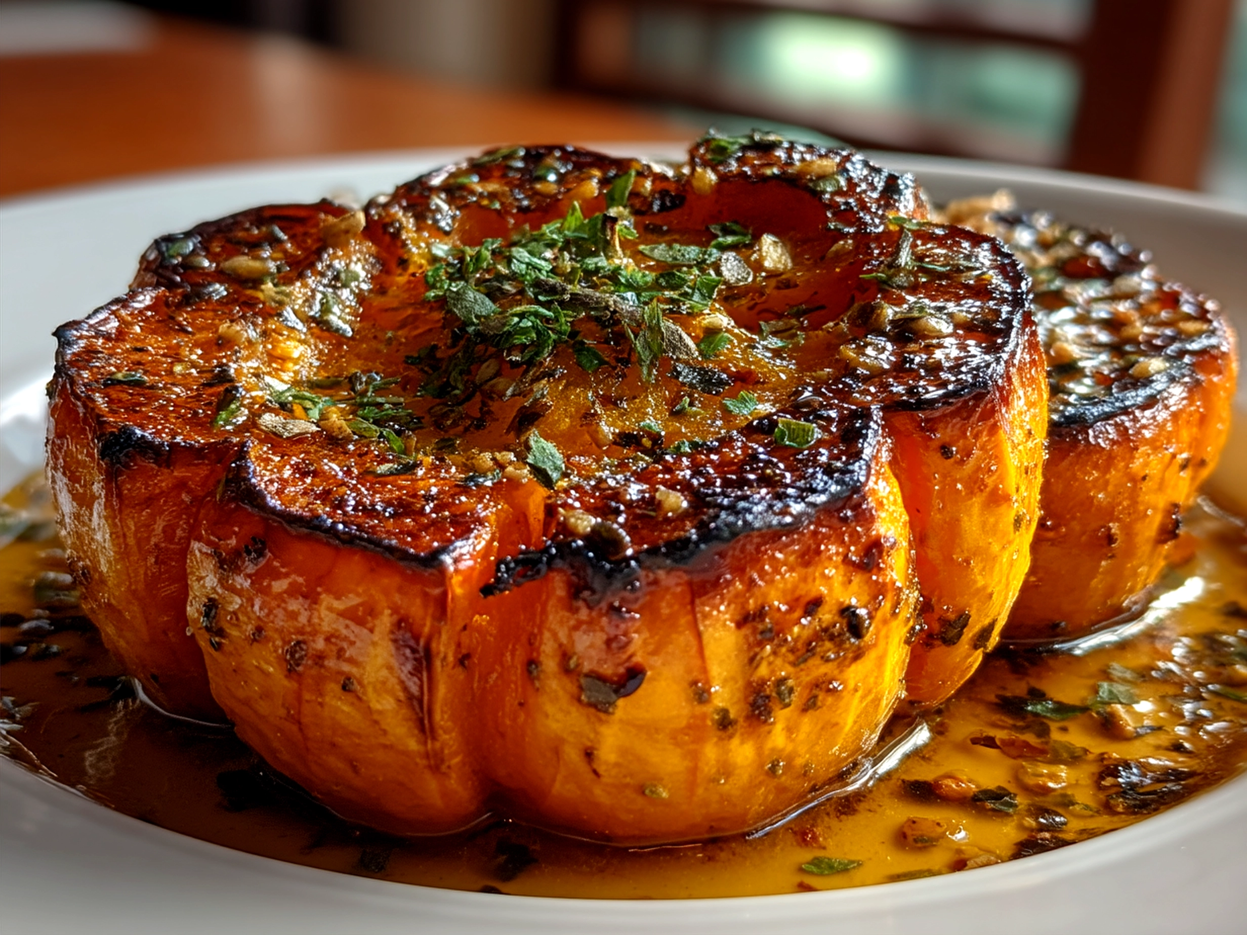 Roasted pumpkin served as a seasonal side dish