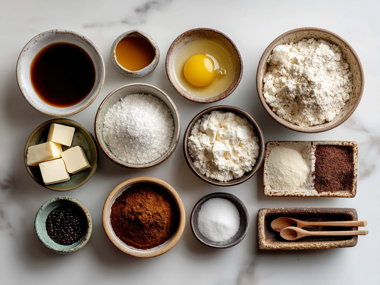 Ingredients laid out for sourdough discard pancakes including flour, eggs, and sourdough discard