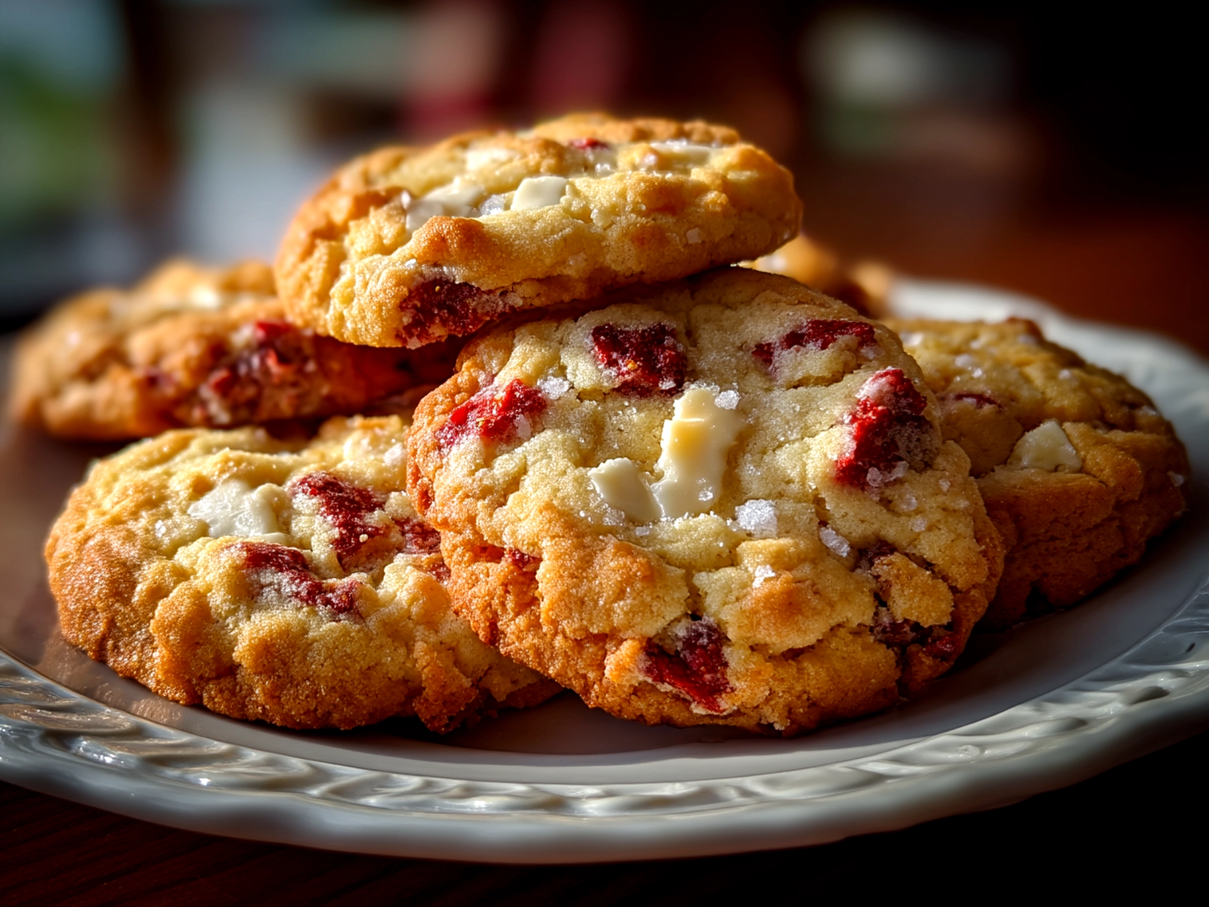 Freshly baked Strawberry Cake Mix Cookies served on a plate for snack time