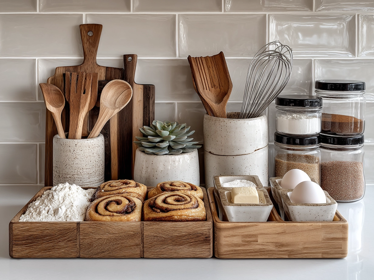 Ingredients for Tres Leches Cinnamon Rolls including flour, yeast, milk, cinnamon, sugars, and eggs